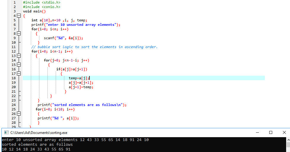 bubble sorting program with output – Sharp Tutorial