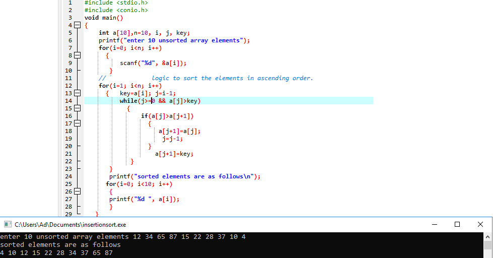 insert sort in c – Sharp Tutorial